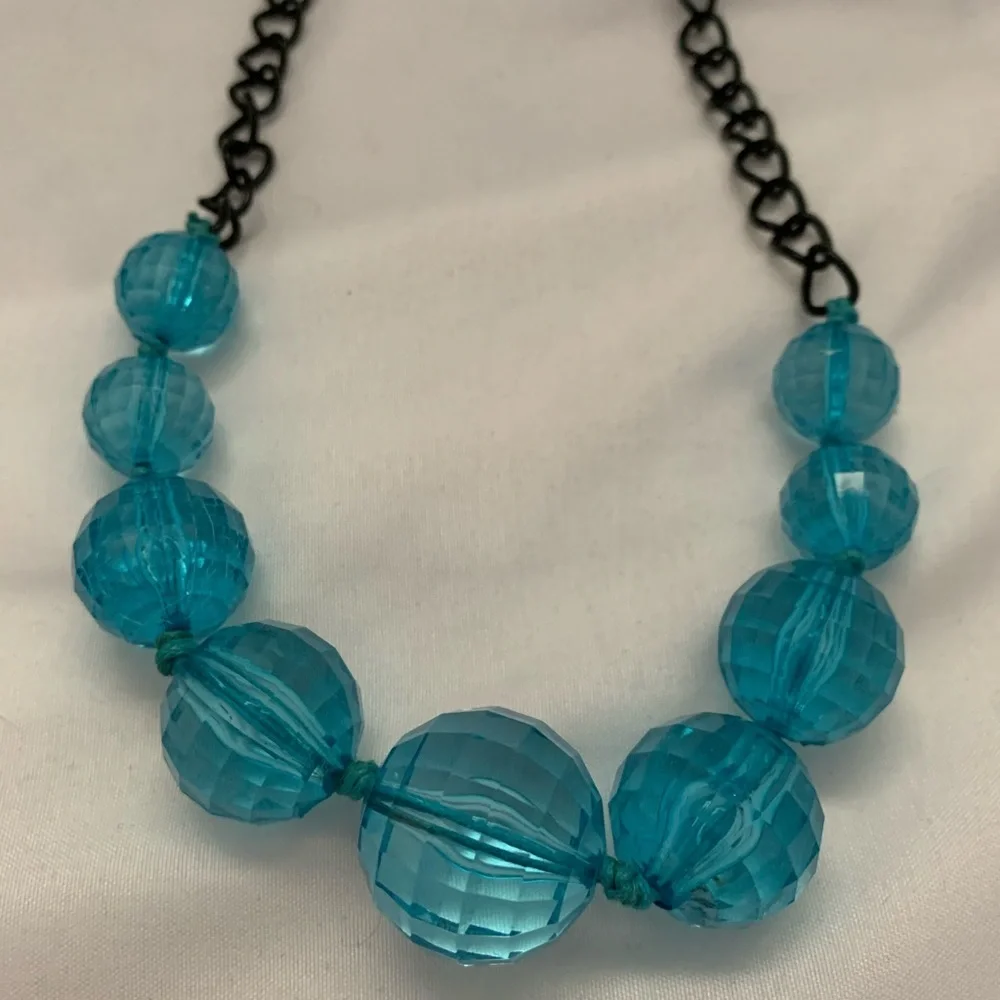 Clear blue beaded fashion necklace.